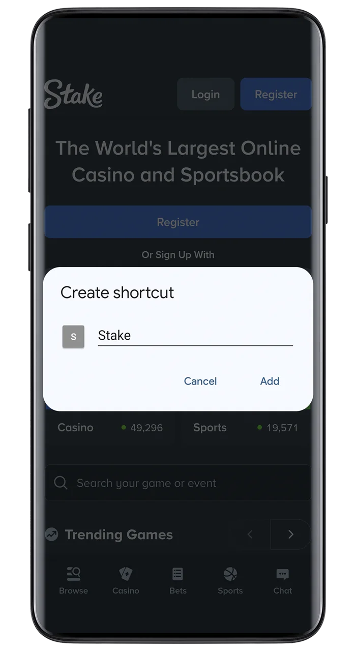Start installing the Stake app for Android.